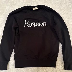 Maison Kitsune Parisien Logo Cotton Jersey Crew Sweatshirt black size M